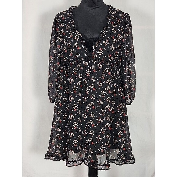 Dresses & Skirts - NWT - Hesperus Mini Dress Floral Ruffle V-Neck Sheer Lined Womens Size XL Boho